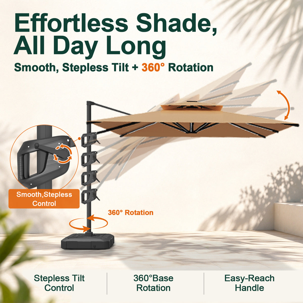 Tan Aegis Pro double-tier vented canopy diagram showing warm air escaping through the top - Sunshade