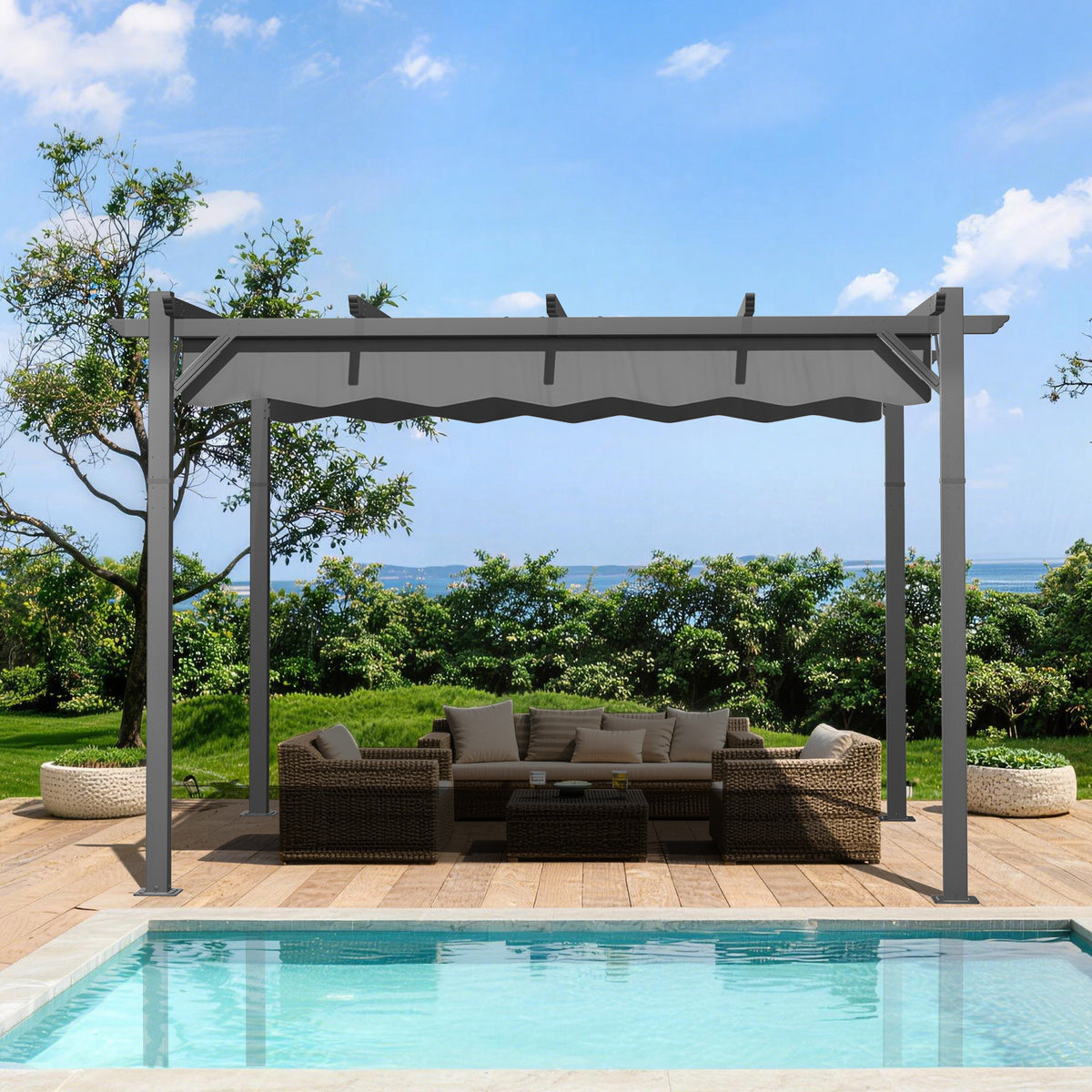 Patioslife Atlantic Heavy-Duty Retractable Pergola with Dual-End Adjustable Canopy & Aluminum Frame
