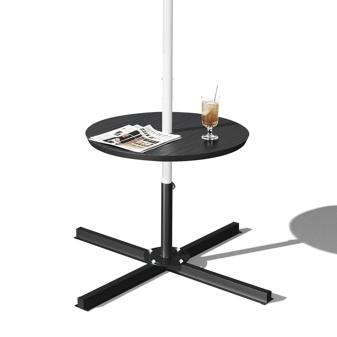 Sunshade Adjustable Clamp-On Umbrella Pole Side Table — Tool-Free Woodgrain Outdoor Tray