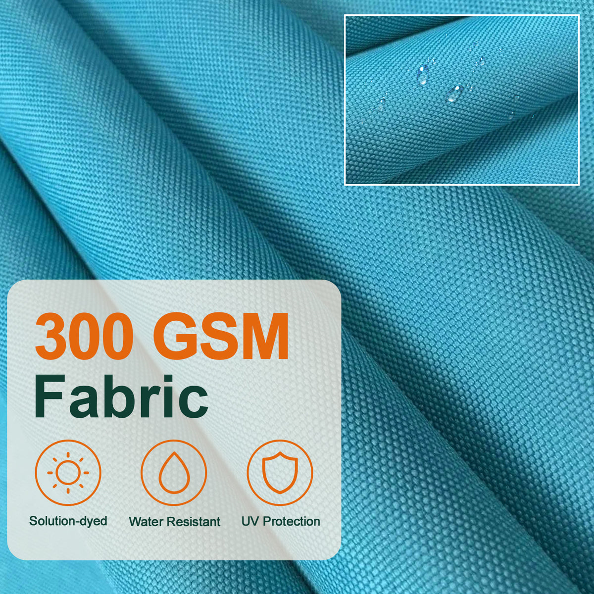 Close-up of turquoise 300 GSM canopy fabric for a round cantilever umbrella - Sunshade