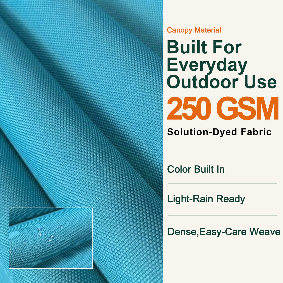 Close-up of turquoise 250 GSM solution-dyed canopy fabric for the Aegis Pro umbrella - Sunshade