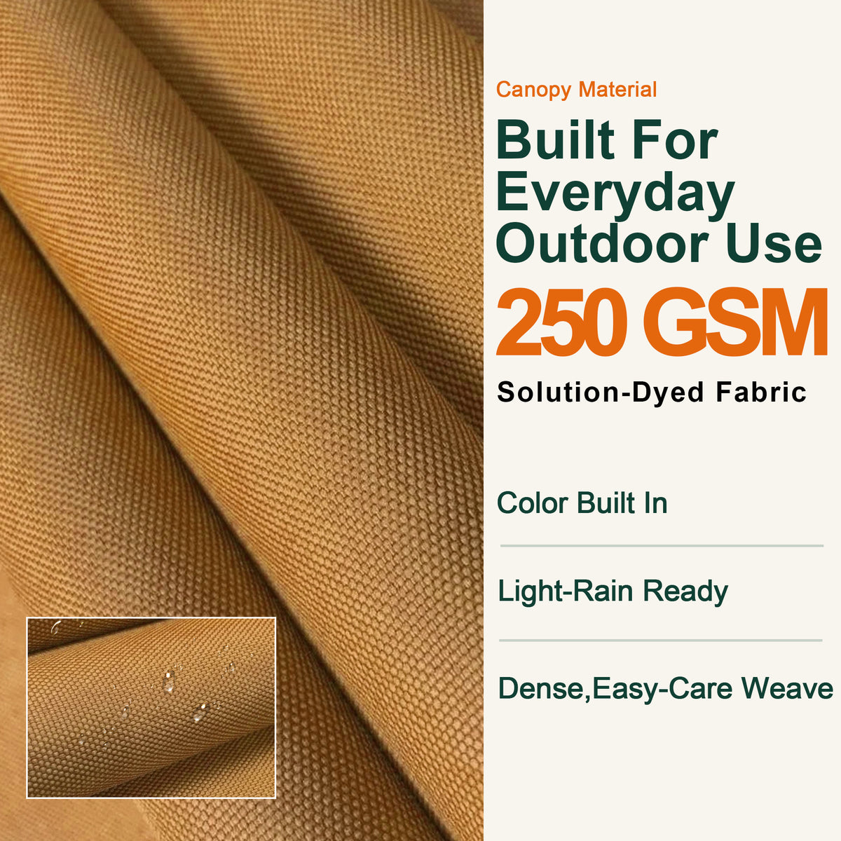 Close-up of tan 250 GSM solution-dyed canopy fabric for the Aegis Pro umbrella - Sunshade
